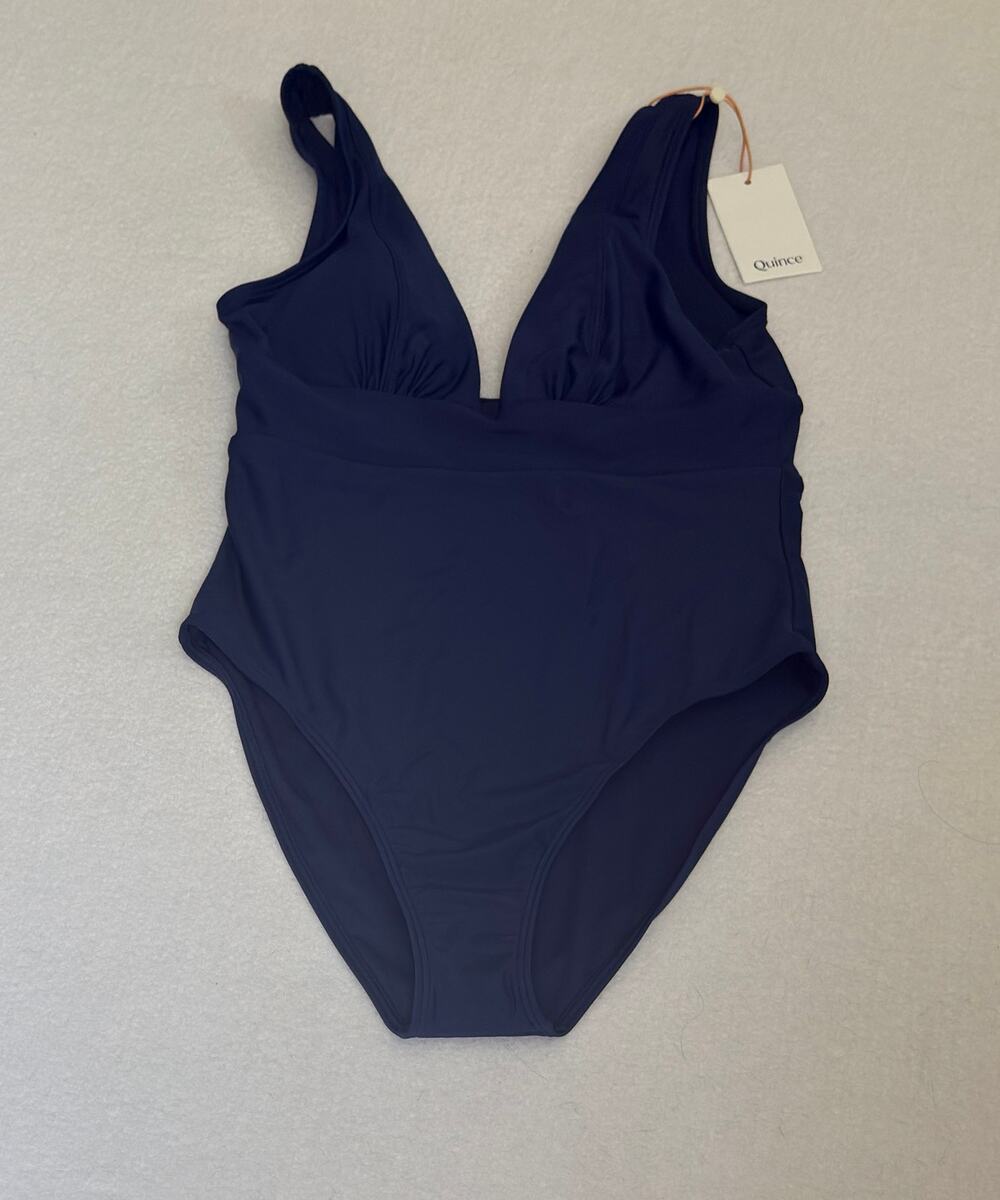 Quince Italian Plunge V-Neck Swimsuit ATG001 Recycled Navy Blue Size M NWT